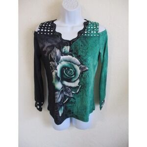 Cold Shoulder Lace Trimmed Top Size Small